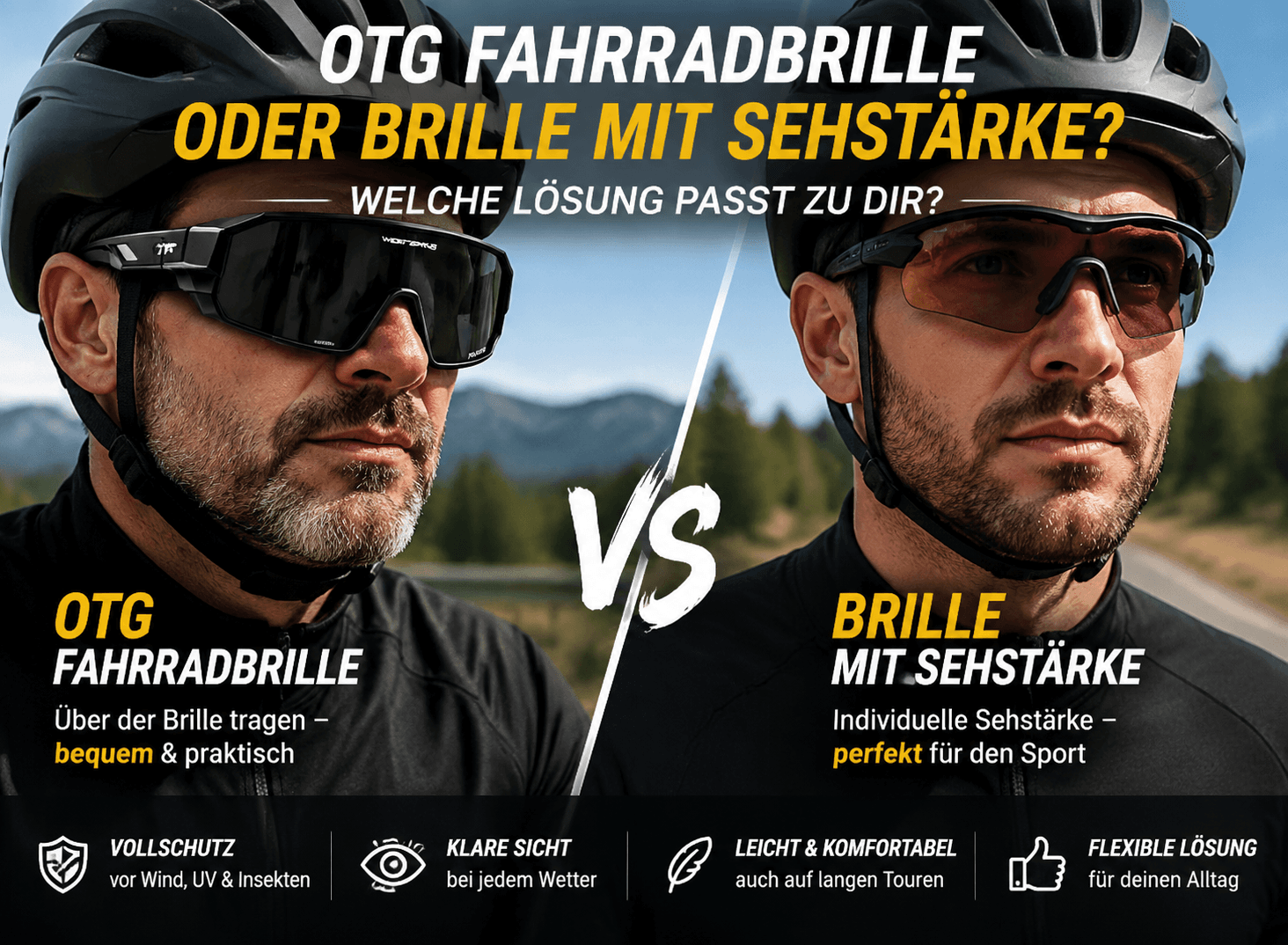 OTG Fahrradbrille oder Fahrradbrille mit Sehstärke: Der große Vergleich für Brillenträger