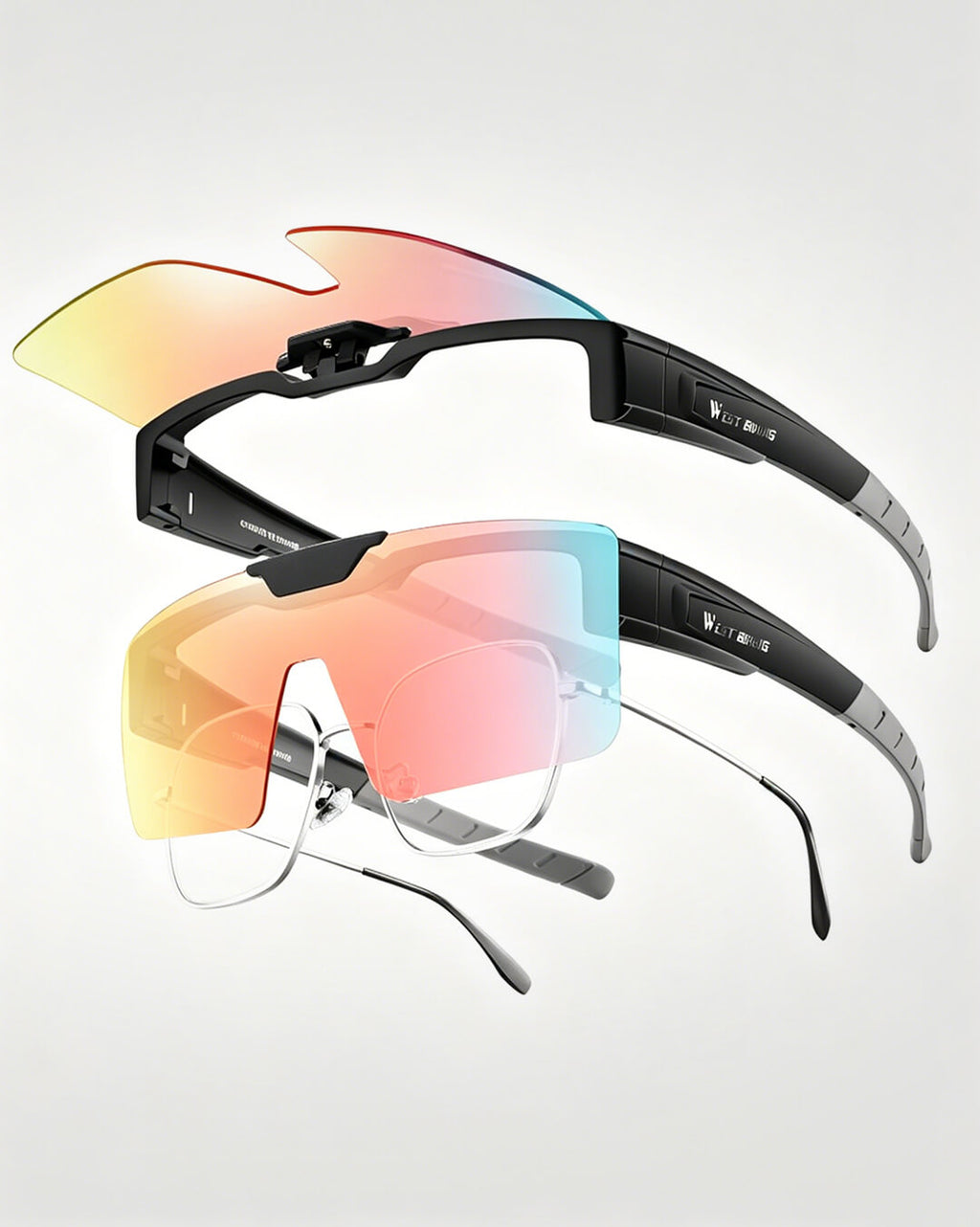 Fahrradbrille für Brillenträger – Winddichte Rennradbrille mit 90° Flip-Up Design – Ultraleichte Radbrille für Brillenträger
