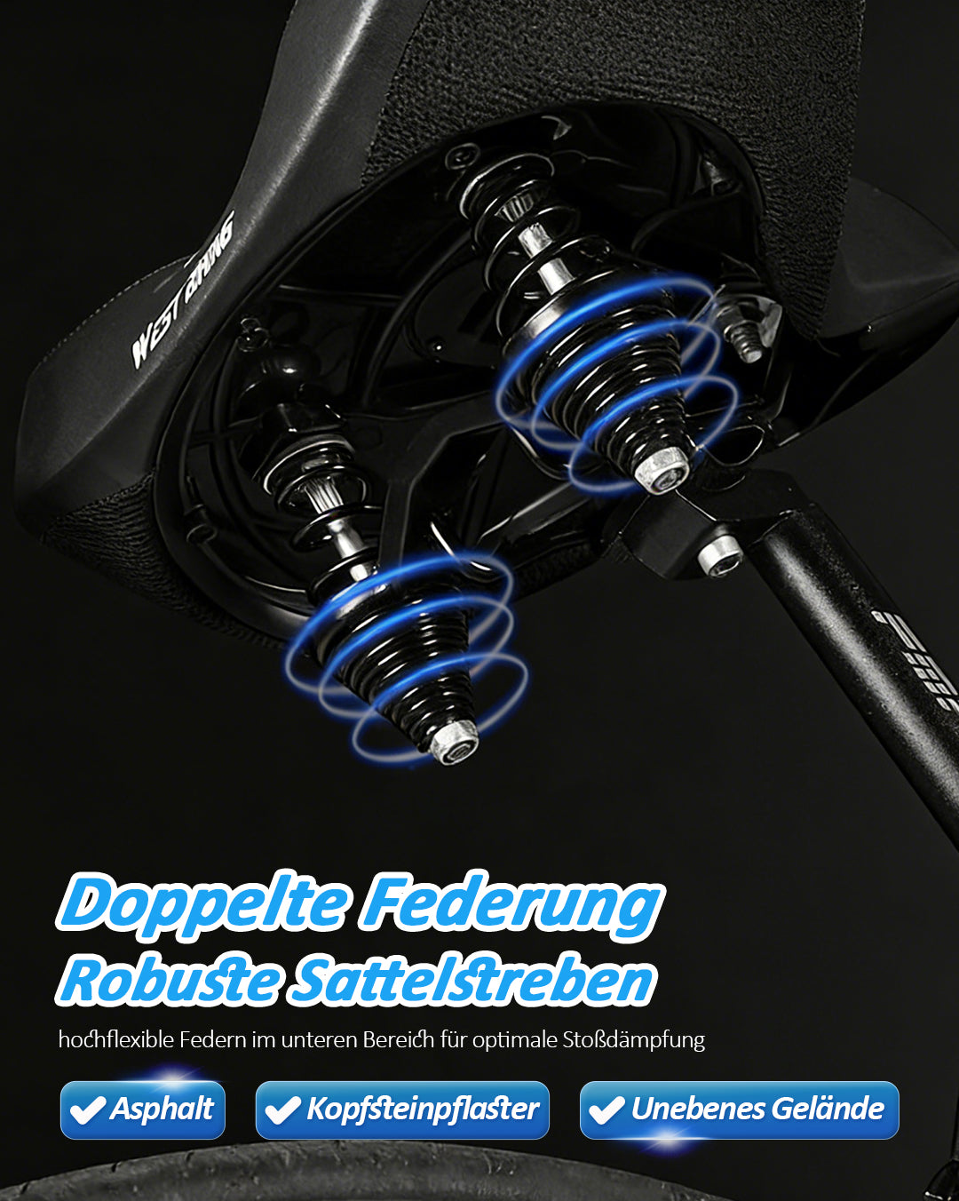 Bequemer Fahrradsattel mit doppelter Federung für Stoßdämpfung