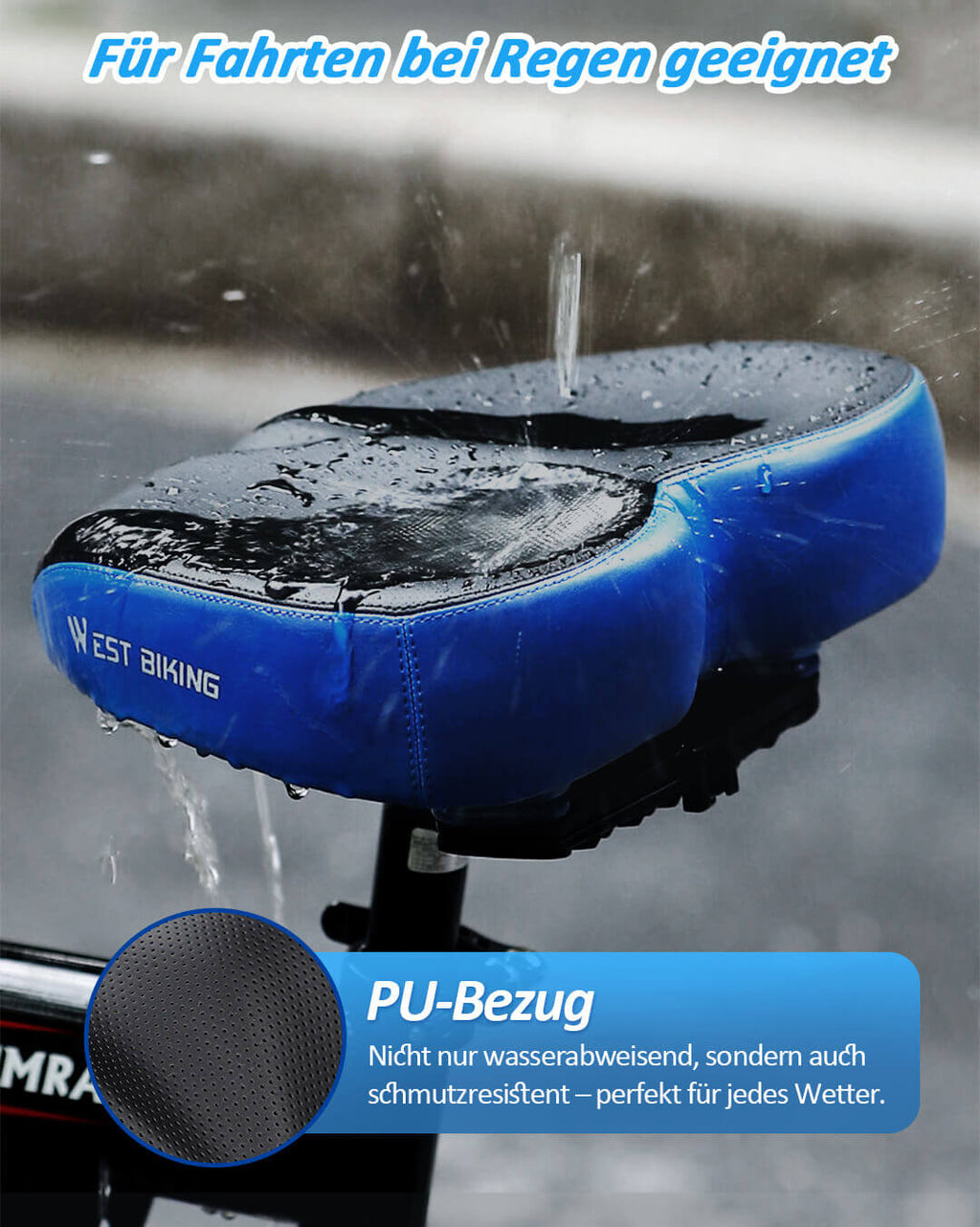 fahrradsattel bequem mit wasserdichtem PU-Bezug für Regenwetter.