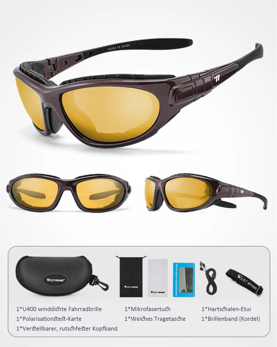 Cycling Glasses Polarized: Windproof UV400 Protection Sports Glasses Adjustable Temples for Perfect Fit