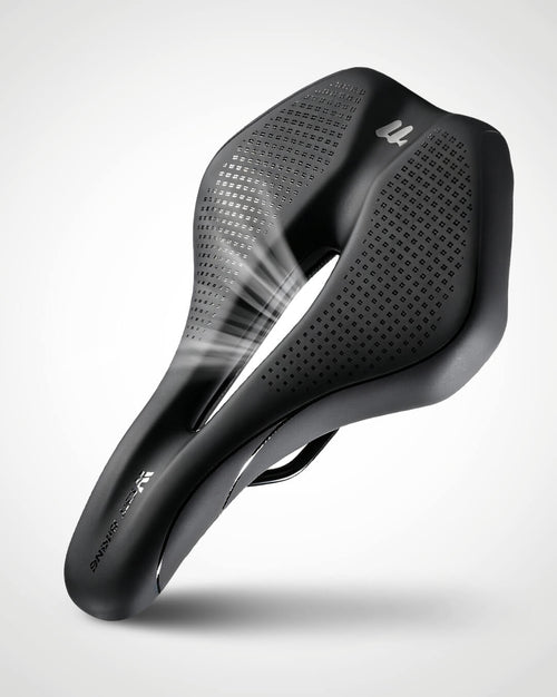 Bequemer und ergonomischer Fahrradsattel für Herren und Damen – Atmungsaktiver Rennrad Sattel in Schwarz mit ergonomischer Aussparung