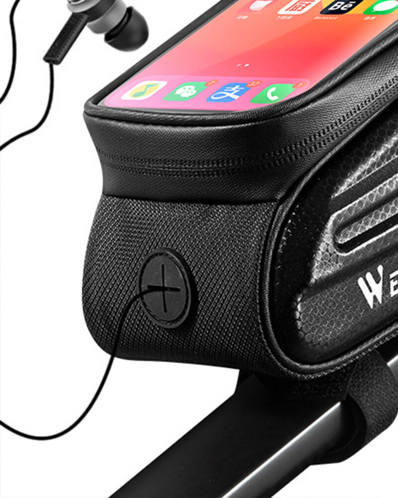 Oberrohrtasche für Fahrrad mit Kopfhöreröffnung – Fahrrad Handytasche am Rahmen mit Touchscreen
