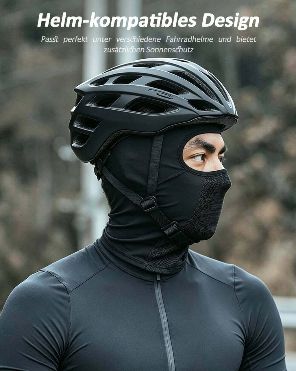 Schwarze fahrrad cap unter helm für optimalen Sonnenschutz.