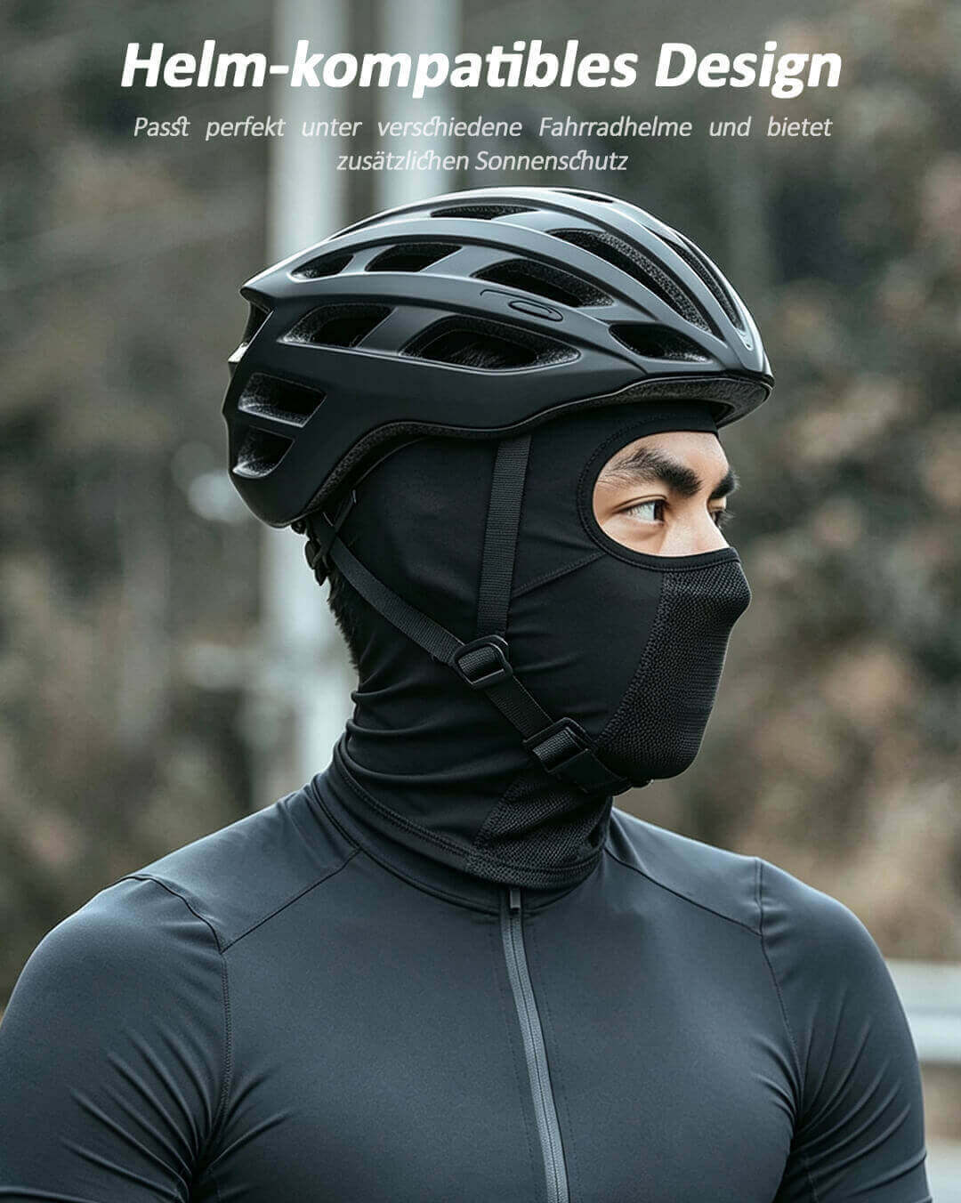 Schwarze fahrrad cap unter helm für optimalen Sonnenschutz.