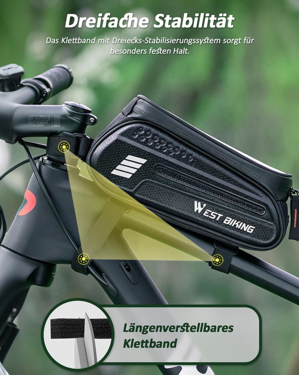 Fahrrad Handytasche Wasserdicht – Fahrrad Rahmentasche für Smartphones bis 7 Zoll mit TPU Touchscreen