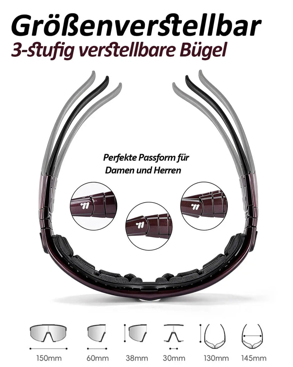 Fahrradbrille Polarisiert:  Winddichter UV400-Schutz Sportbrille verstellbare Bügel für perfekten Sitz