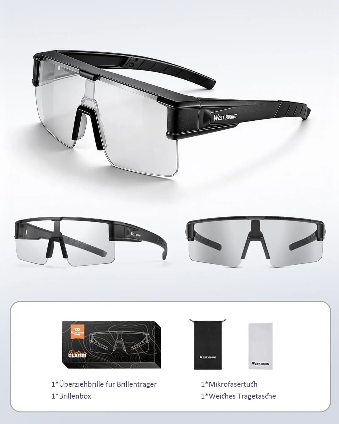 Fahrradbrille als Überzieh-Sonnenbrille für Brillenträger – Selbsttönende polarisierte Radsportbrille