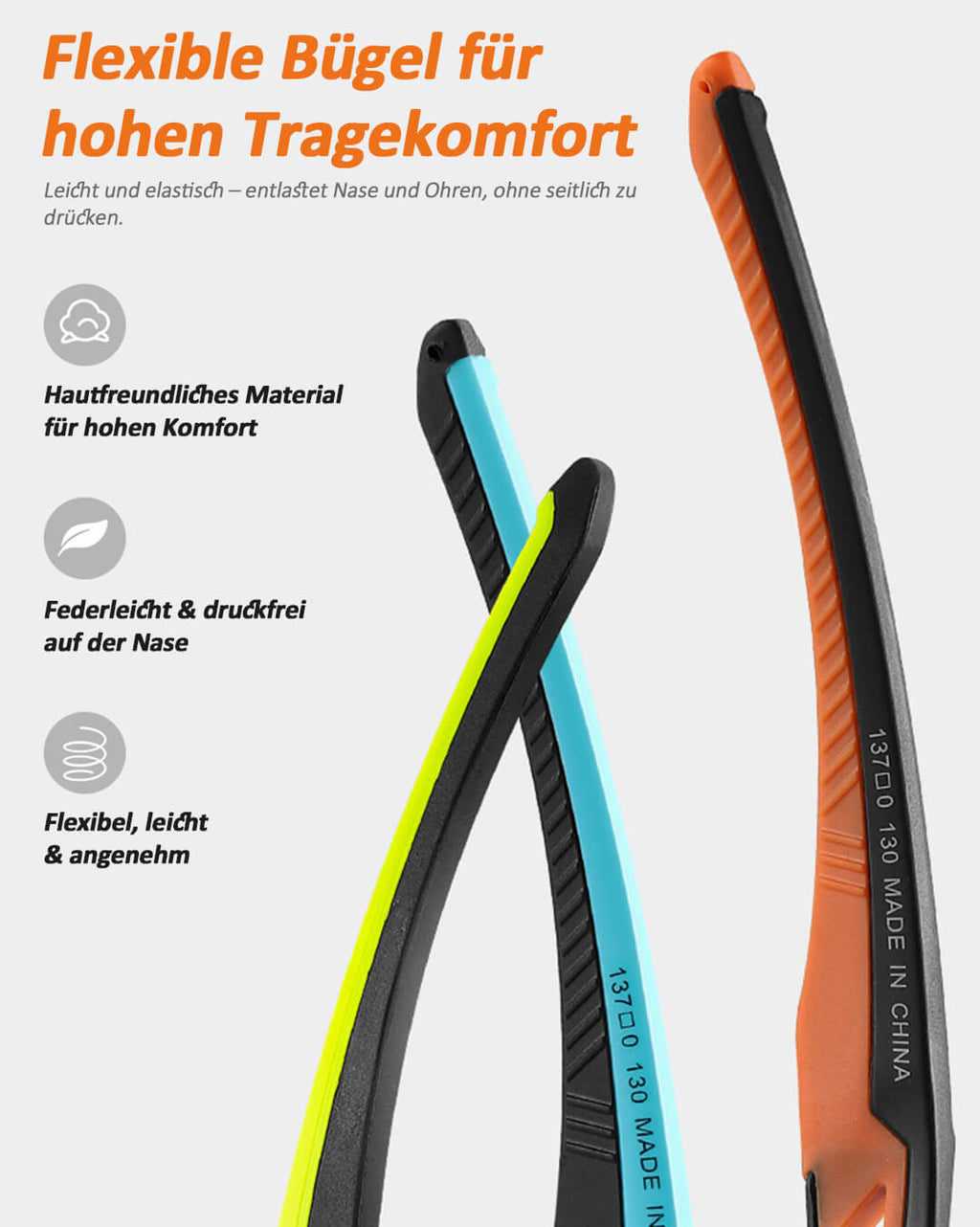 Flexible Bügel für Fahrradbrille und Rennrad Sportbrille