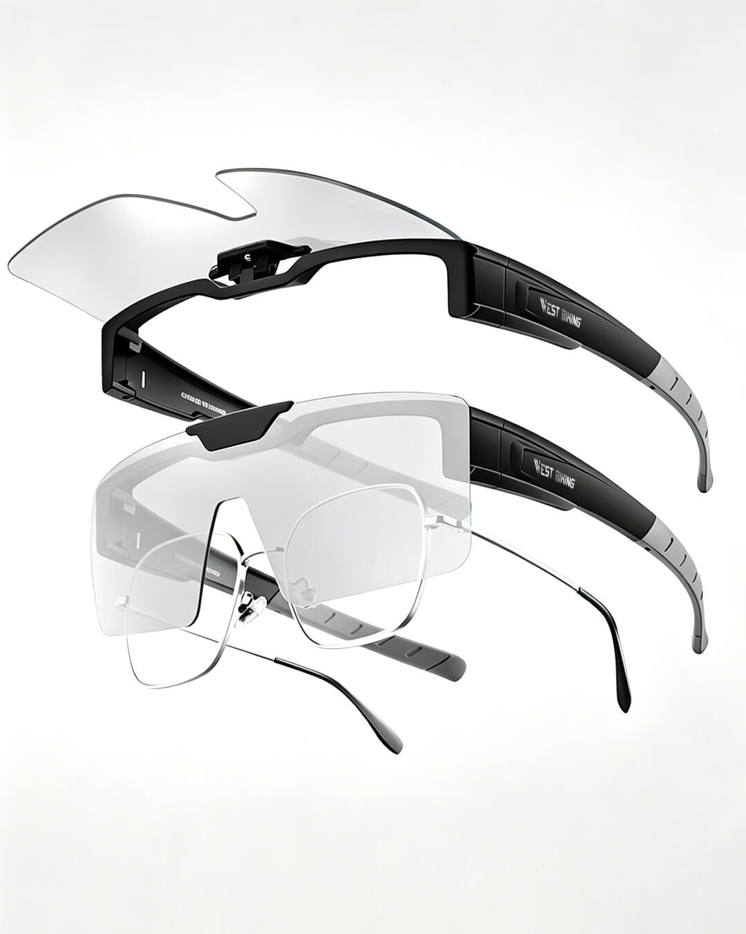 Fahrradbrille für Brillenträger mit Klappfunktion selbsttönend in Schwarz