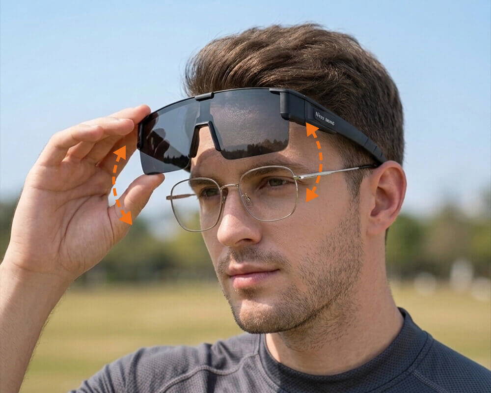 Selbsttönende Fahrradbrille für Brillenträger im Alltag – Sportbrille über der Sehbrille tragbar mit hochklappbaren Gläsern für das tägliche Radfahren
