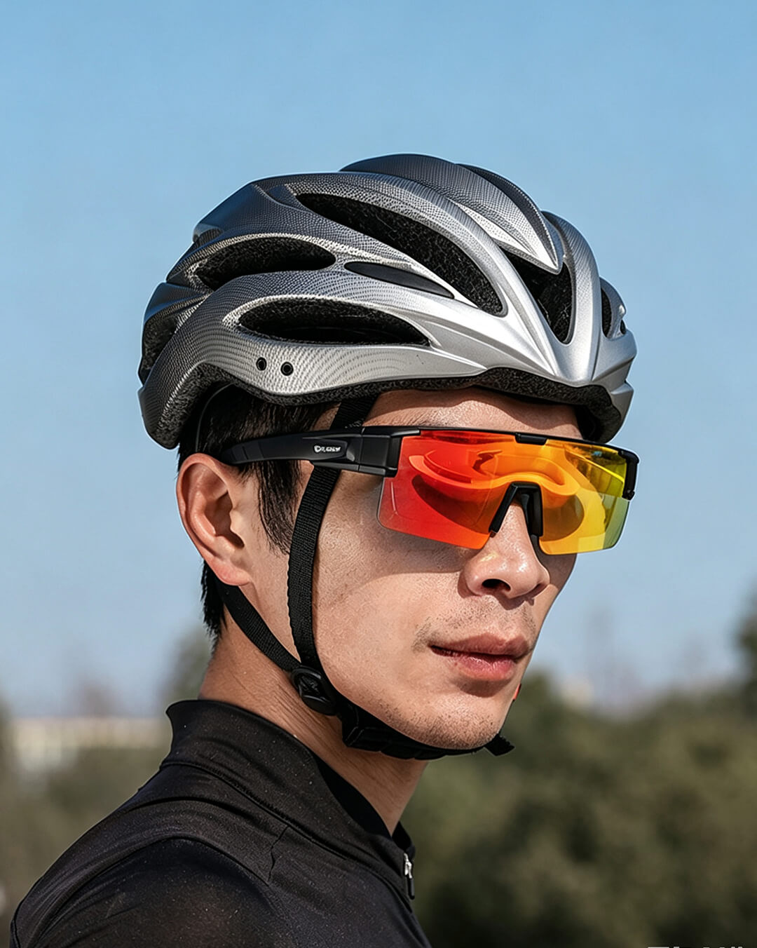 Fahrradbrille selbsttönend über Sehbrille tragen verspiegelt