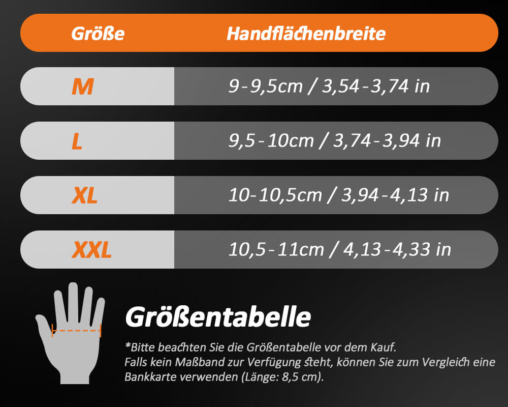 Fahrradhandschuhe Größentabelle – Handflächenbreite richtig messen für Größe M, L, XL und XXL