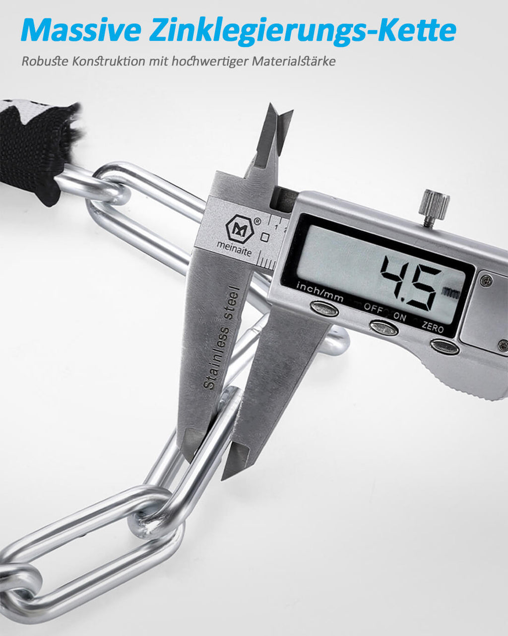 Massive Zinklegierungs-Kette 4,5mm für Fahrrad Kettenschloss Diebstahlschutz