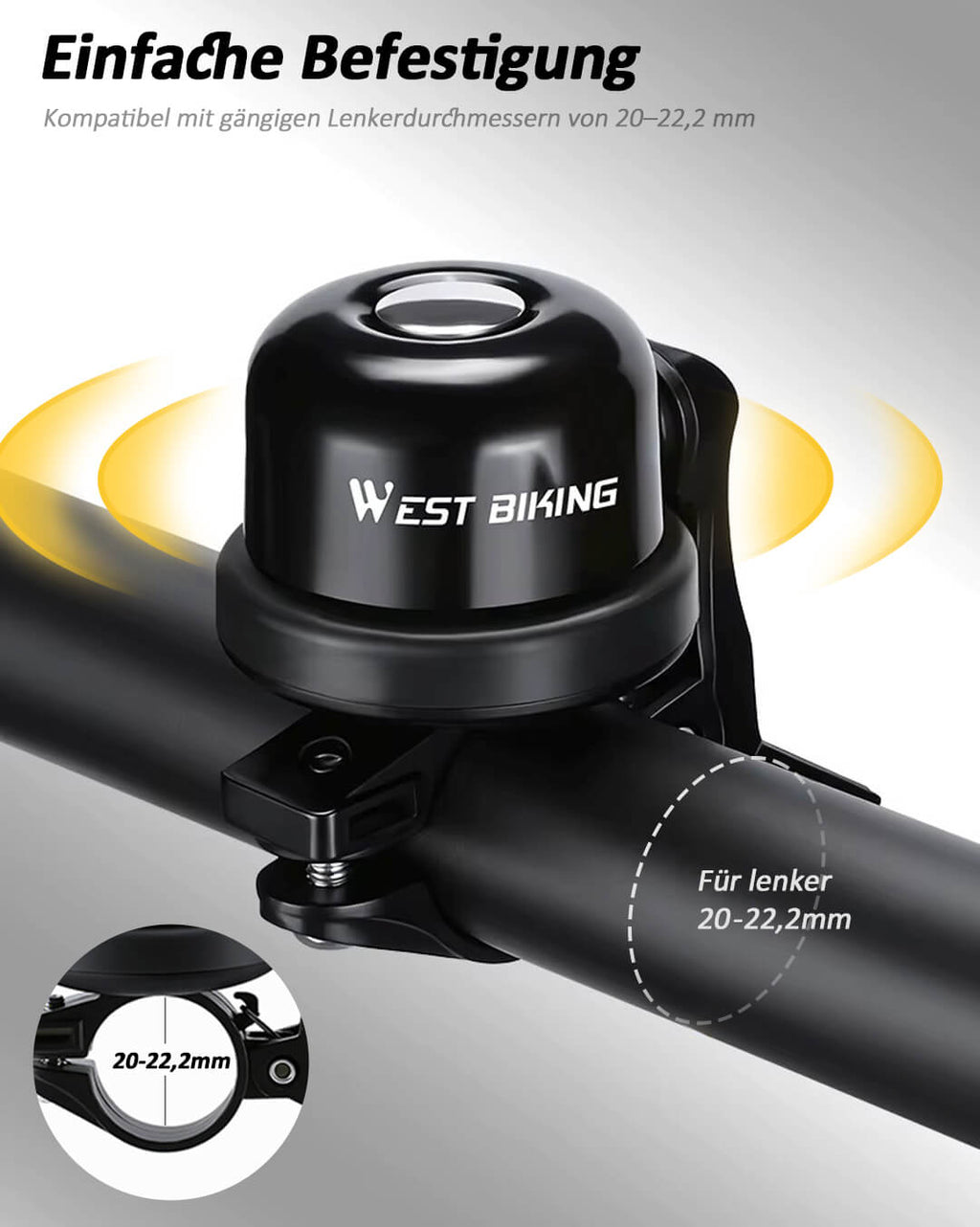 Fahrradklingel passend für Lenker von 20-22,2 mm.