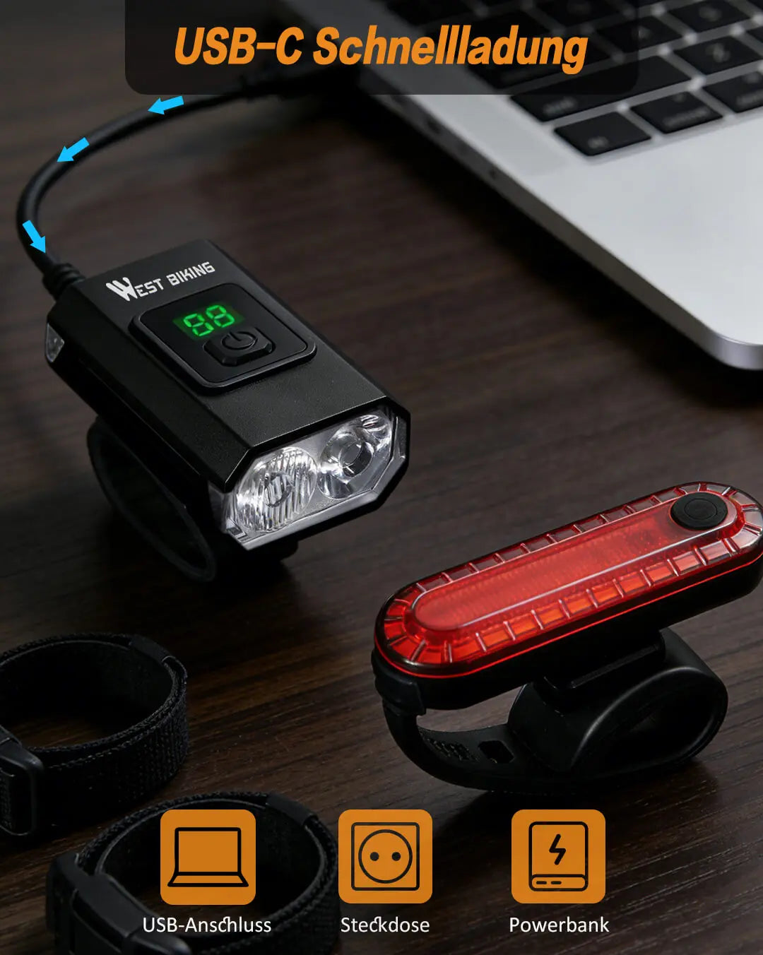 Fahrradlicht Set LED 350 Lumen – Akku Frontlicht & Rücklicht – ReverbRide