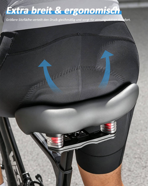 Ergonomischer bequemer fahrradsattel verteilt den Druck ideal.