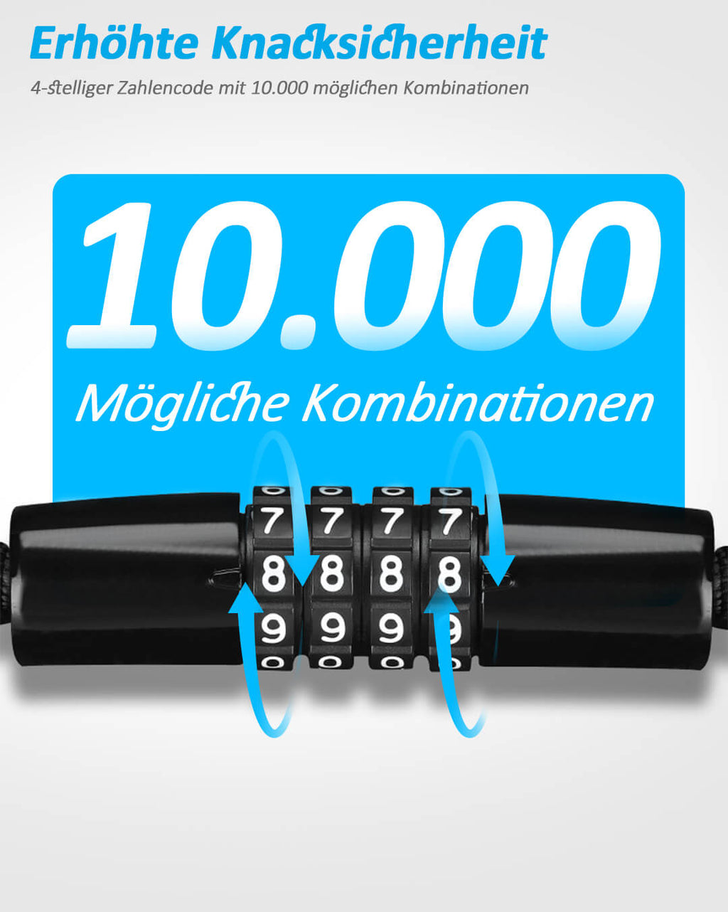Fahrradschloss mit Zahlencode 4-stellig 10000 Kombinationen Erhöhte Knacksicherheit
