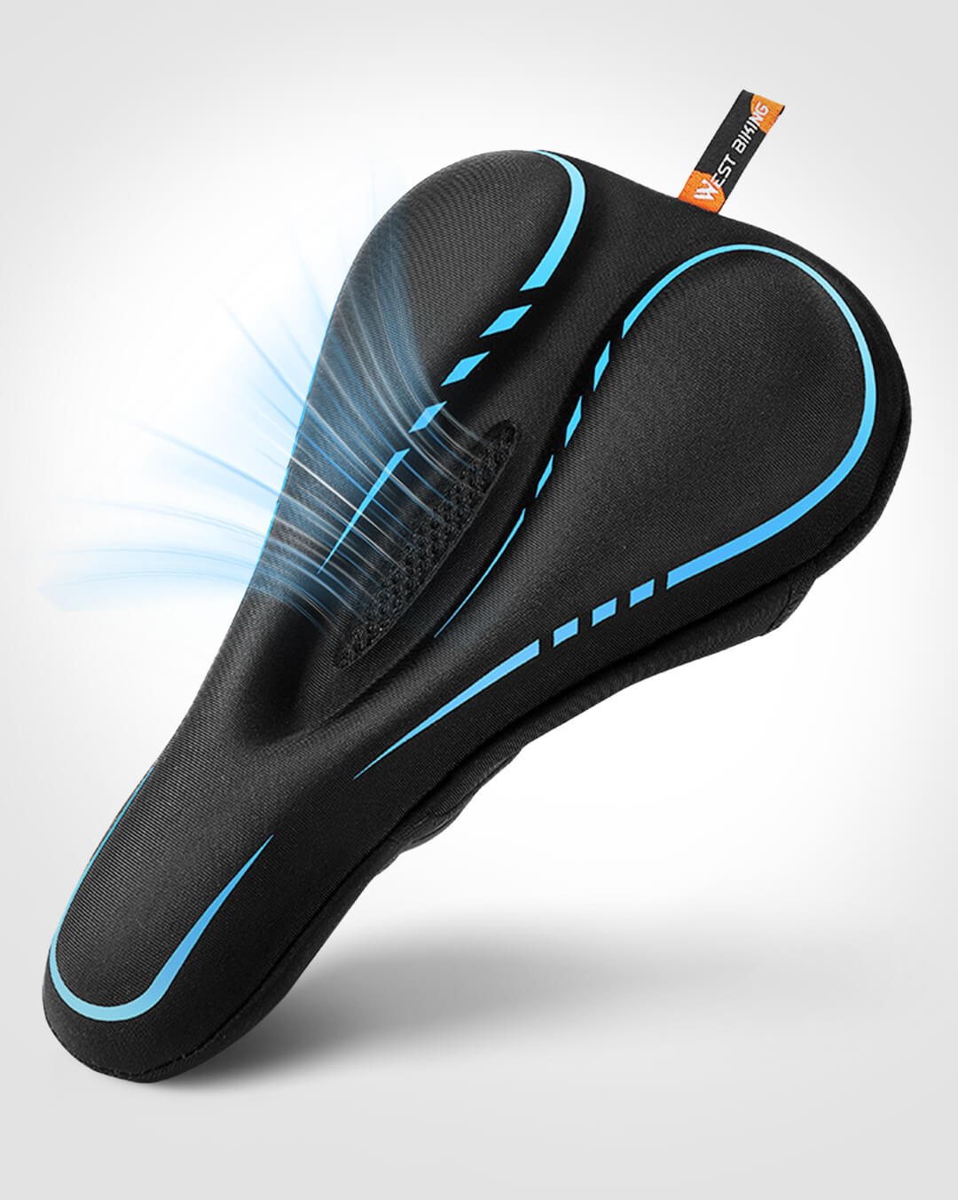 Ergonomischer Gel Sattelbezug für Fahrrad mit blauen Akzenten