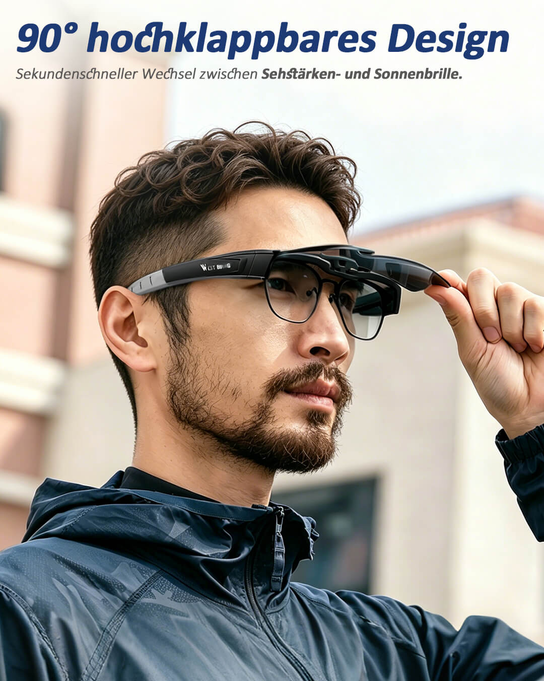 Fahrradbrille für Brillenträger 90 Grad hochklappbar