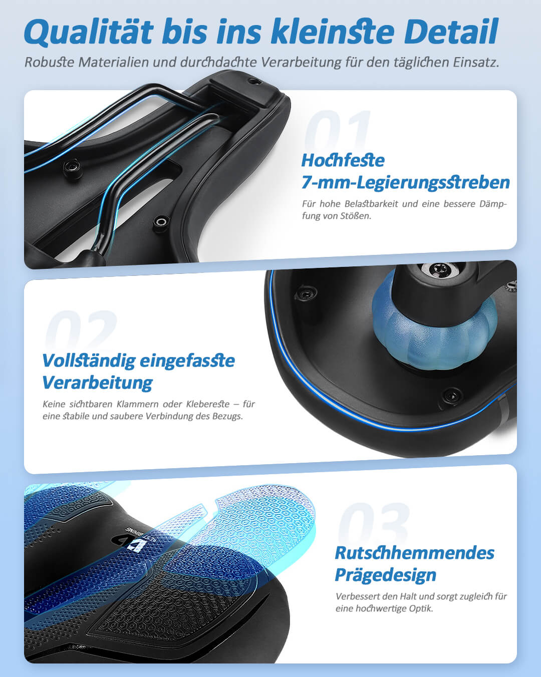 Komfort Fahrradsattel Details Streben Prägung