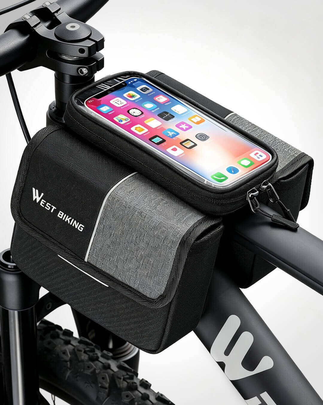 Fahrrad Oberrohrtasche wasserdicht mit Handyfach für Radsport.