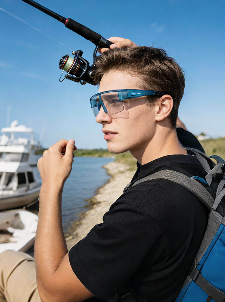 Polarisierte Sportbrille für Brillenträger beim Angeln am Wasser – Bequeme Überbrille mit Polarisationsfiltern für blendfreie Sicht über der Sehbrille