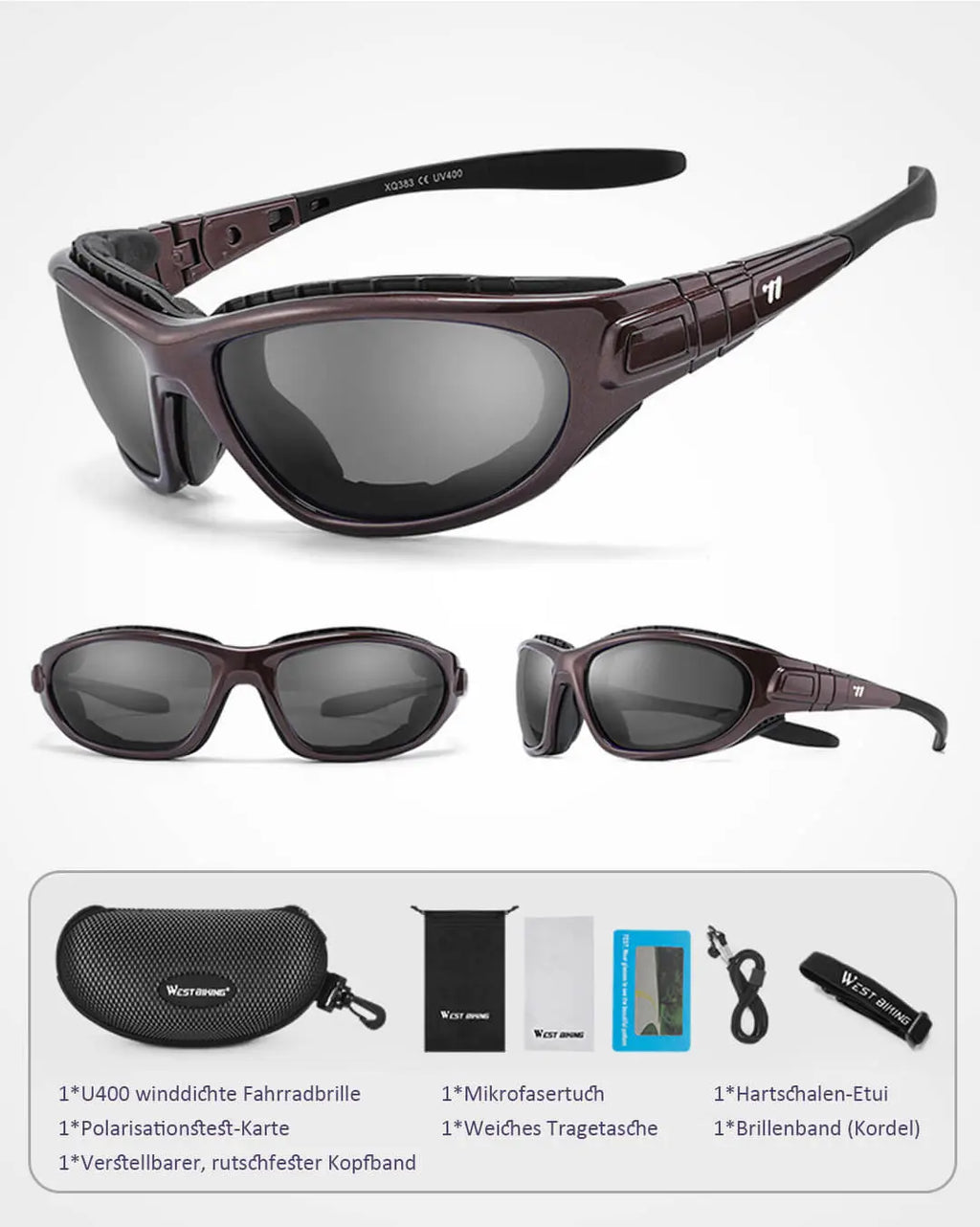 Fahrradbrille Polarisiert:  Winddichter UV400-Schutz Sportbrille verstellbare Bügel für perfekten Sitz