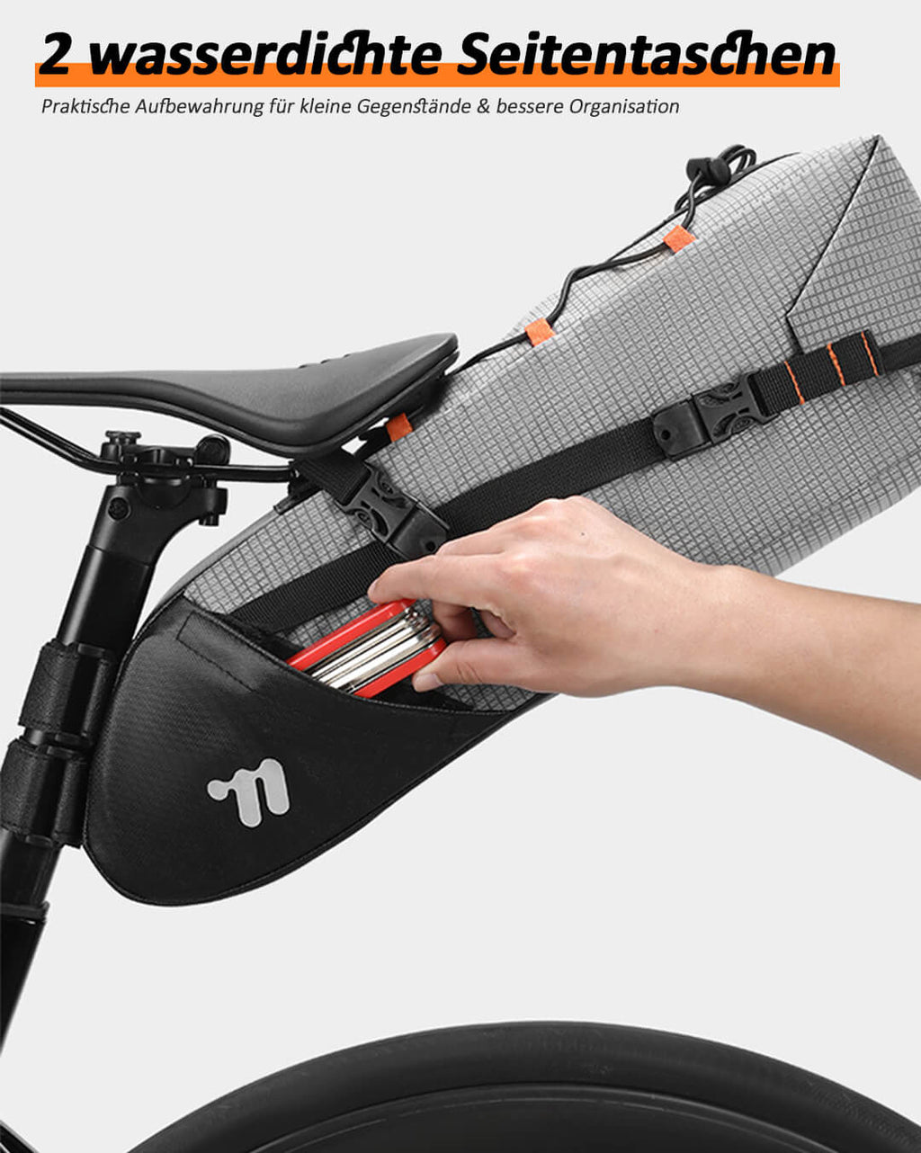 Satteltasche Fahrrad mit praktischem Seitenfach.