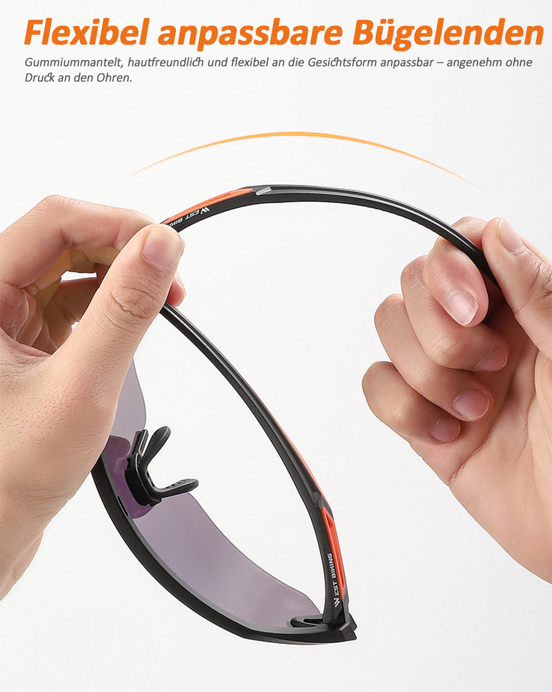 Flexibel anpassbare Bügelenden für Sportbrille E-Bike