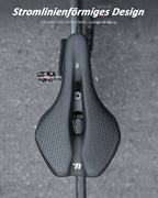 Bequemer und ergonomischer Fahrradsattel aus der Draufsicht – Stromlinienförmiger Rennrad Sattel für Herren und Damen mit schmaler Front für weniger Reibung