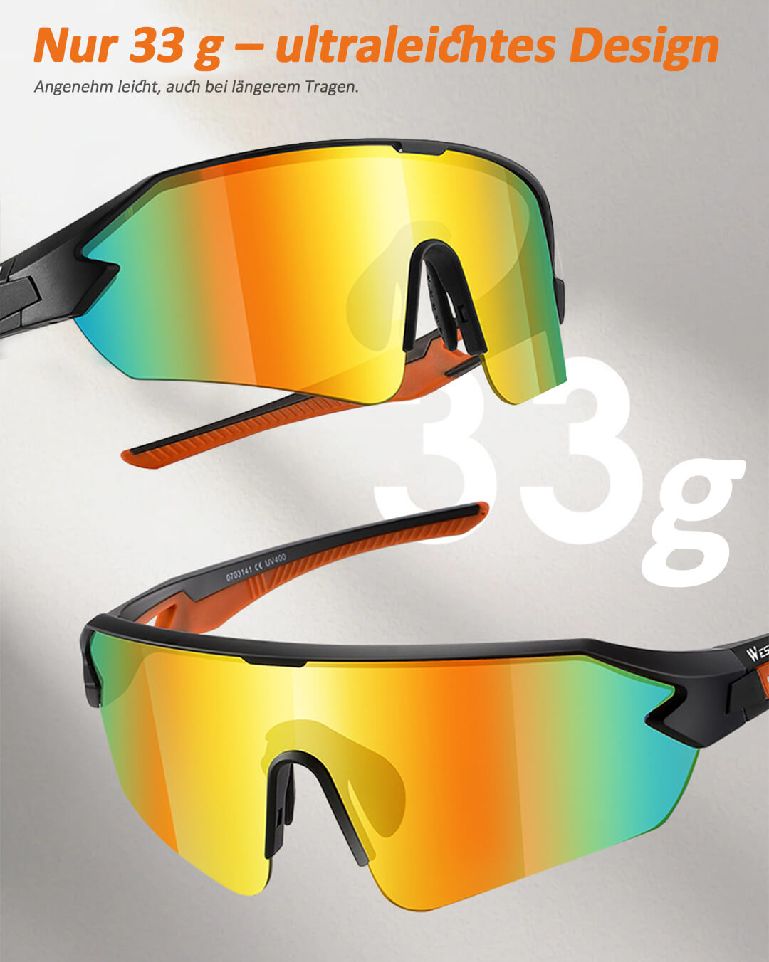 Ultraleichte Sportbrille mit 33g für E-Bike und Rennrad