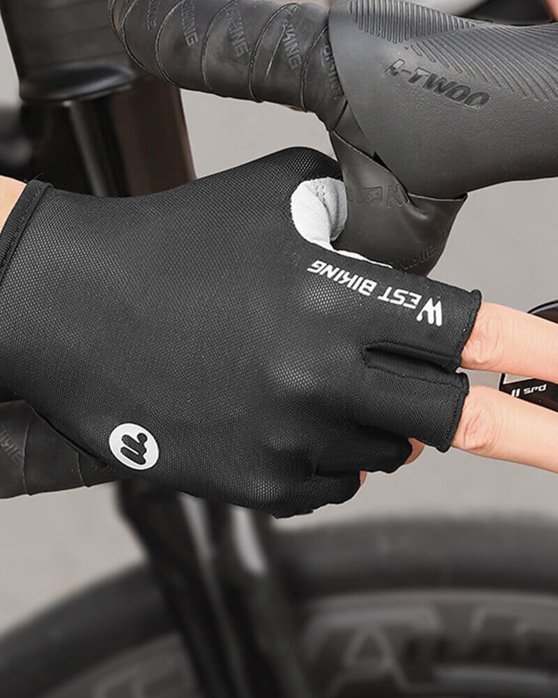 West Biking Fahrradhandschuhe Halbfinger in Schwarz – Ergonomische Passform beim Griff am Fahrradlenker